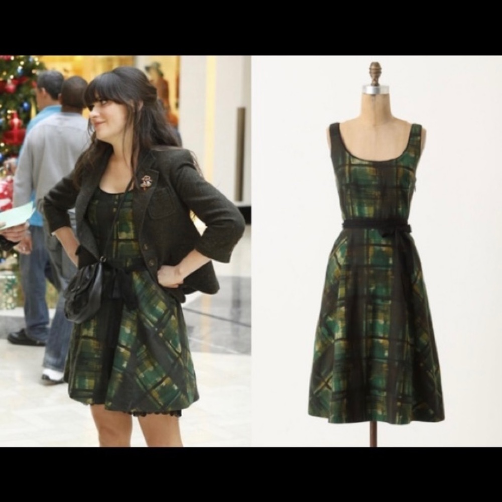 Anthropologie Maeve Painted Plaid Green Sleeveless Dress